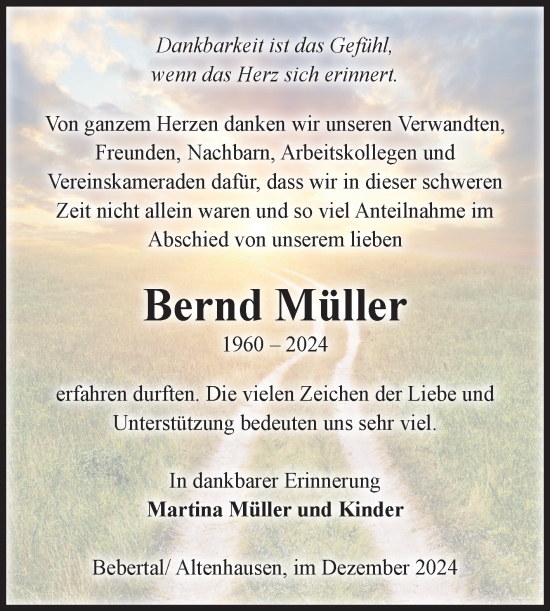 Traueranzeige von Bernd Müller von Volksstimme Haldensleben/Wolmirstedt