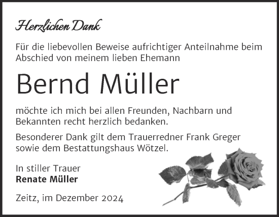 Traueranzeige von Bernd Müller von Trauerkombi Zeitz