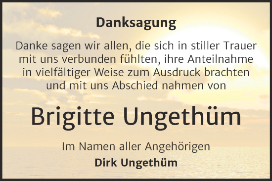 Traueranzeige von Brigitte Ungethüm von Trauerkombi Wittenberg