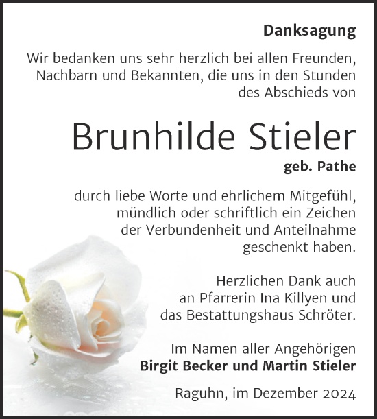 Traueranzeige von Brunhilde Stieler von Trauerkombi Bitterfeld
