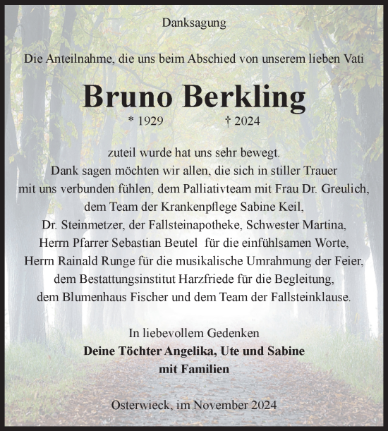 Traueranzeige von Bruno Berkling von Volksstimme Halberstadt