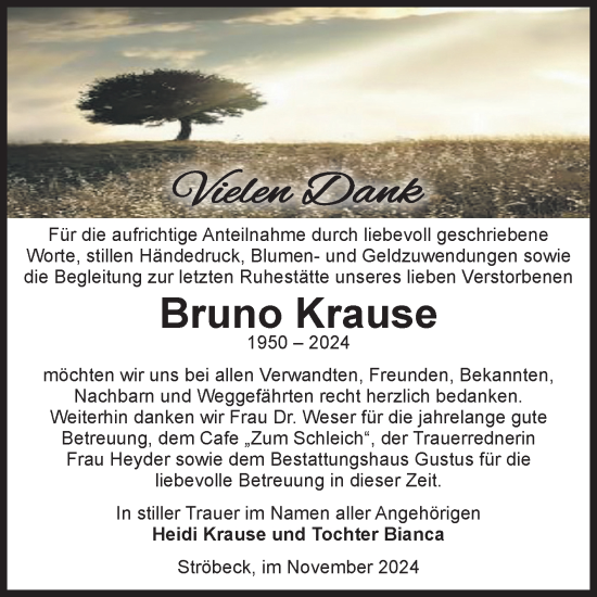 Traueranzeige von Bruno Krause von Volksstimme Halberstadt