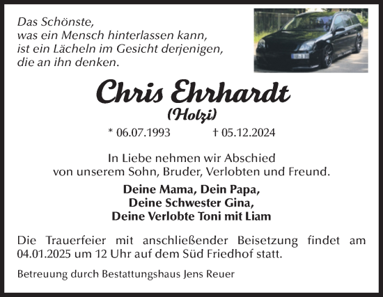 Traueranzeige von Chris Ehrhardt von Volksstimme Magdeburg