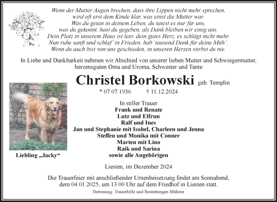 Traueranzeige von Christel Borkowski von Volksstimme Altmark West