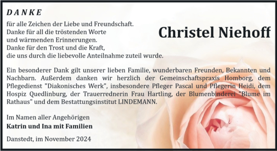 Traueranzeige von Christel Niehoff von Volksstimme Halberstadt