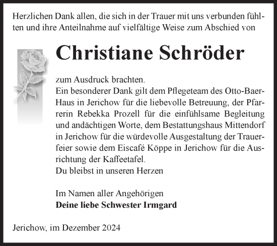 Traueranzeige von Christiane Schröder von Volksstimme Burg/Genthin