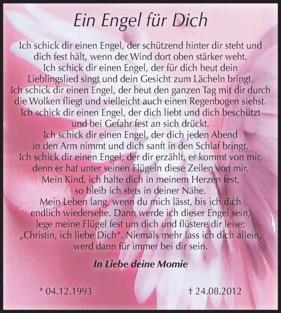 Traueranzeige von Christin  von Volksstimme Magdeburg