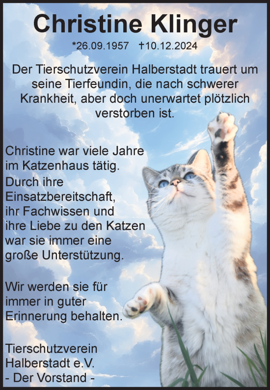 Traueranzeige von Christine Klinger von Volksstimme Halberstadt