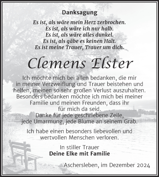 Traueranzeige von Clemens Elster von Trauerkombi Aschersleben