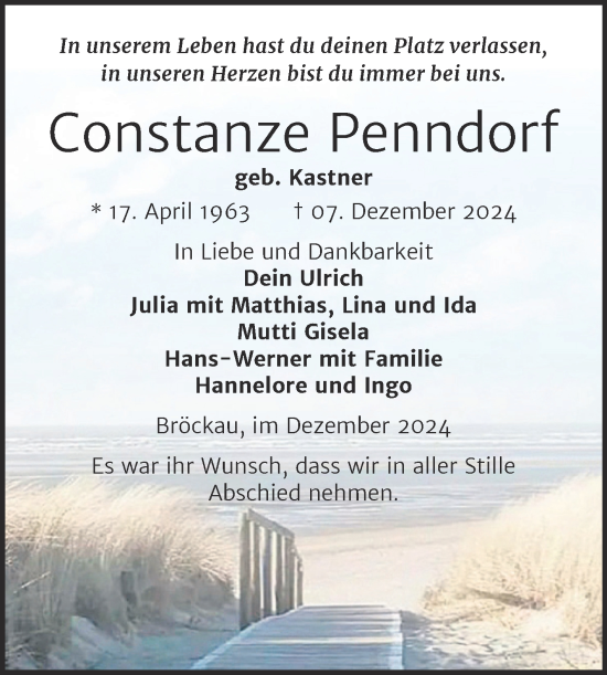 Traueranzeige von Constanze Penndorf von Trauerkombi Zeitz