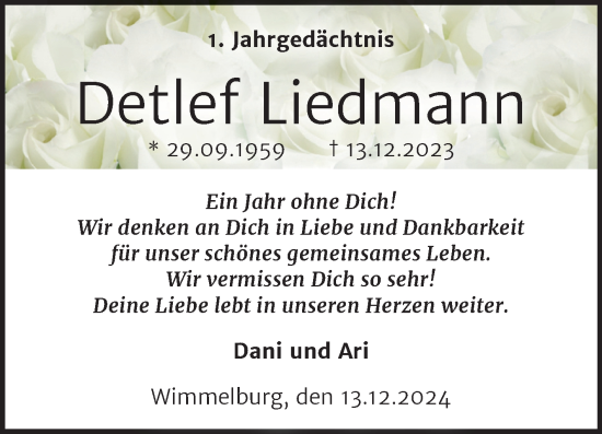Traueranzeige von Detlef Liedmann von Mitteldeutsche Zeitung Mansfelder Land