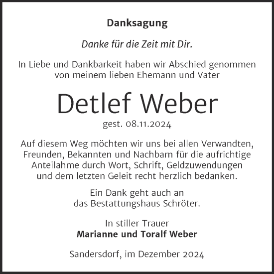 Traueranzeige von Detlef Weber von Trauerkombi Bitterfeld