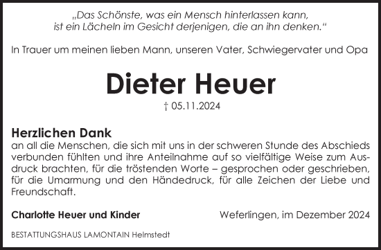 Traueranzeige von Dieter Heuer von Volksstimme Haldensleben/Wolmirstedt