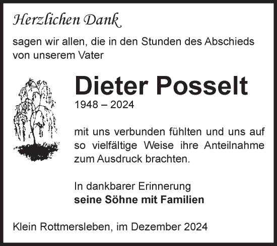 Traueranzeige von Dieter Posselt von Volksstimme Haldensleben/Wolmirstedt