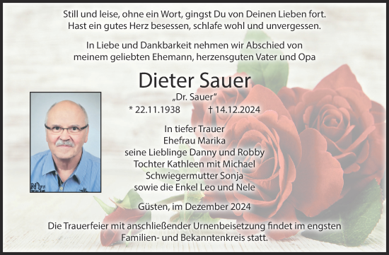 Traueranzeige von Dieter Sauer 