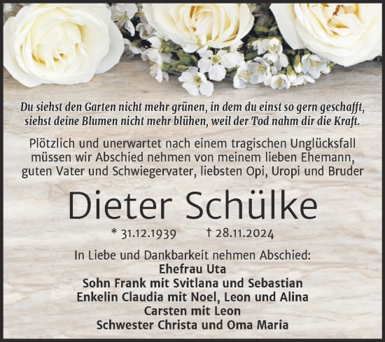 Traueranzeige von Dieter Schälke von Mitteldeutsche Zeitung Halle/Saalkreis