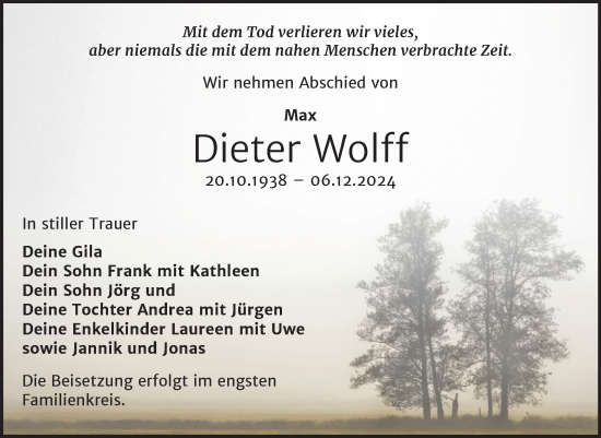 Traueranzeige von Dieter Wolff von Trauerkombi Wittenberg