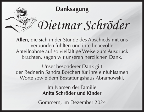 Traueranzeige von Dietmar Schröder von Volksstimme Burg/Genthin