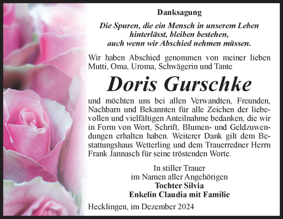 Traueranzeige von Doris Gurschke 