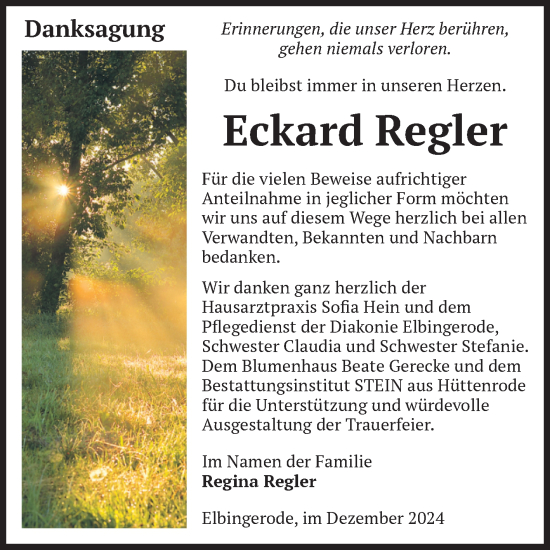 Traueranzeige von Eckard Regler von Volksstimme Wernigerode