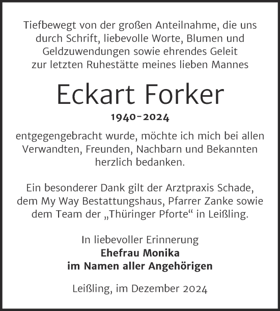 Traueranzeige von Eckart Forker von Trauerkombi Weißenfels