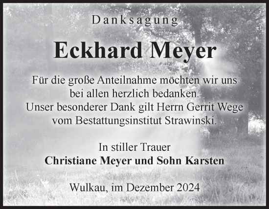 Traueranzeige von Eckhard Meyer von Volksstimme Altmark Ost
