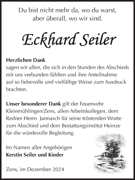 Traueranzeige von Eckhard Seiler von Volksstimme Schönebeck