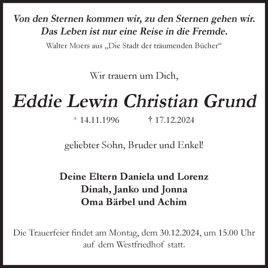 Traueranzeige von Eddie Lewin Christian Grund von Volksstimme Magdeburg