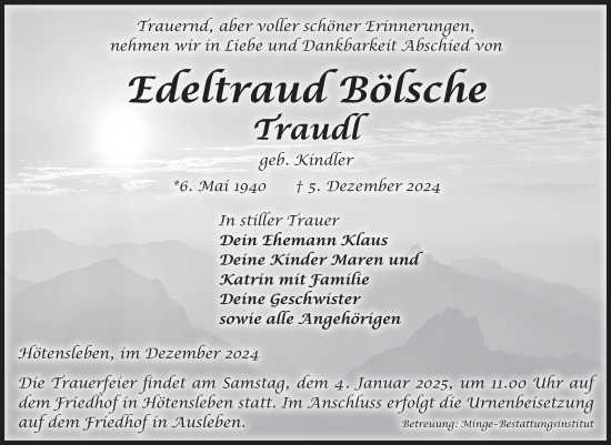 Traueranzeige von Edeltraud Bölsche von Volksstimme Oschersleben/Wanzleben