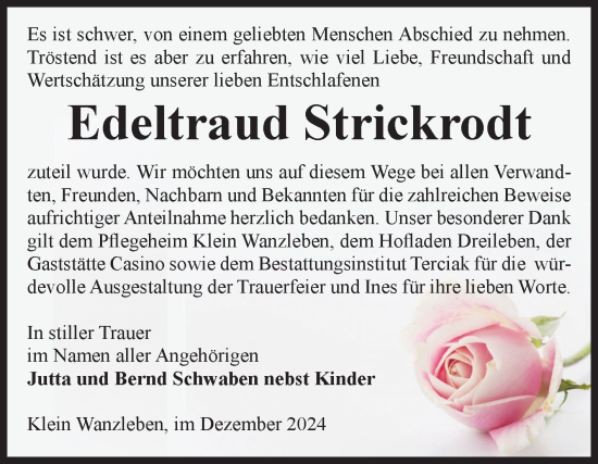 Traueranzeige von Edeltraud Strickrodt von Volksstimme Oschersleben/Wanzleben