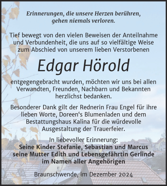 Traueranzeige von Edgar Hörold von Trauerkombi Mansfelder Land