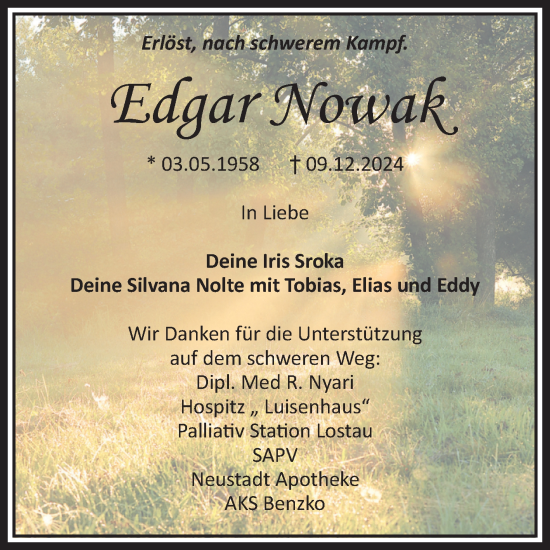 Traueranzeige von Edgar Nowak von Volksstimme Magdeburg