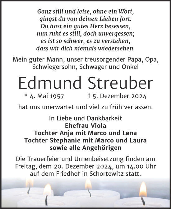 Traueranzeige von Edmund Streuber von Trauerkombi Köthen
