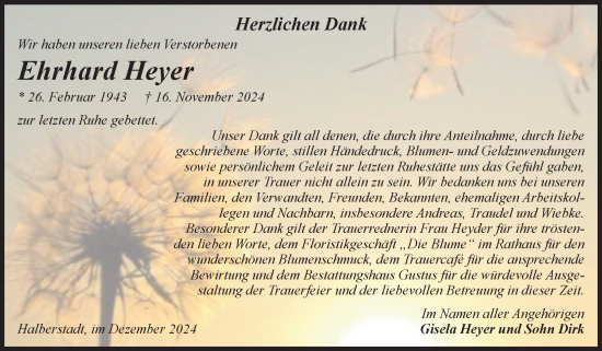 Traueranzeige von Ehrhard Heyer von Volksstimme Halberstadt
