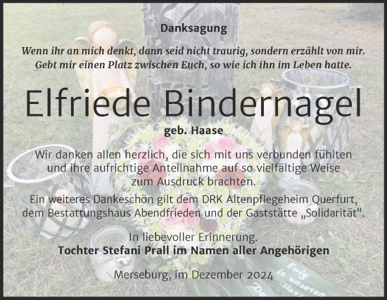 Traueranzeige von Elfriede Bindernagel von Trauerkombi Merseburg