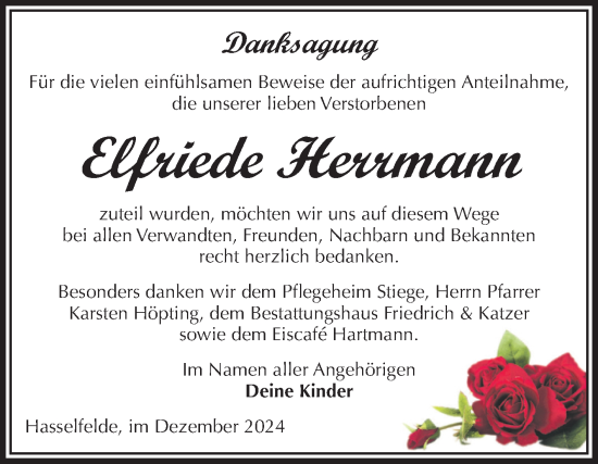Traueranzeige von Elfriede Herrmann von Volksstimme Wernigerode
