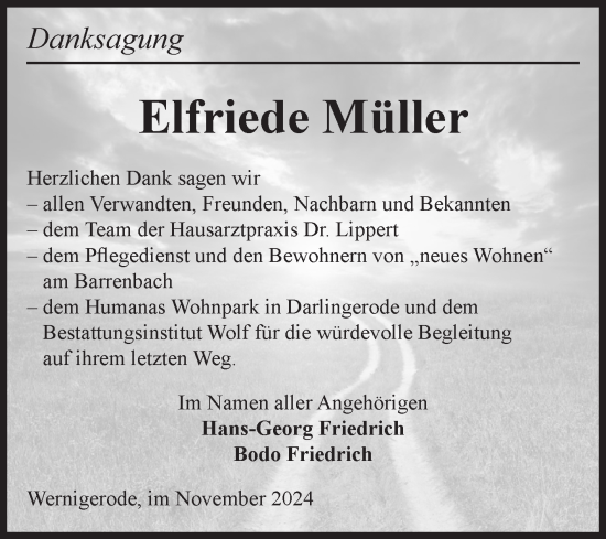 Traueranzeige von Elfriede Müller von Volksstimme Wernigerode