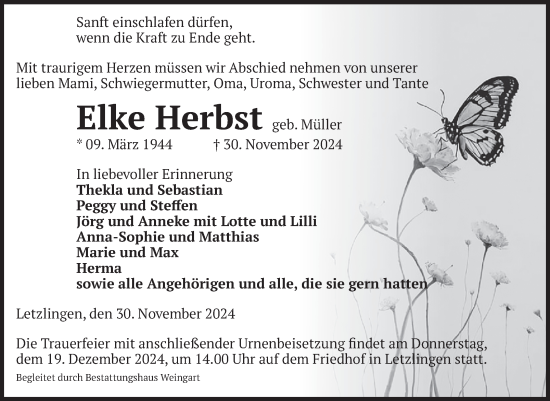 Traueranzeige von Elke Herbst von Volksstimme Altmark West