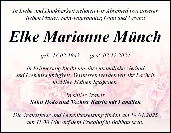 Traueranzeige von Elke Marianne Münch von Trauerkombi Bitterfeld