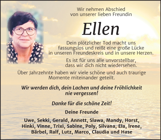 Traueranzeige von Ellen  von Trauerkombi Dessau