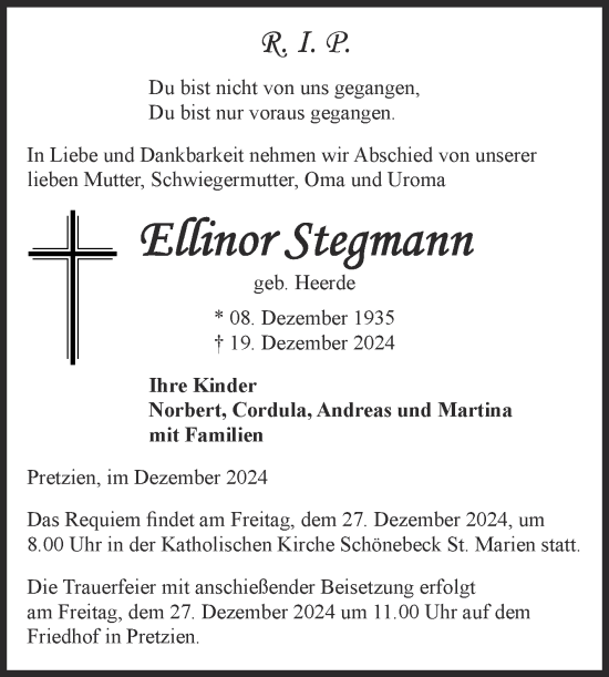 Traueranzeige von Ellinor Stegmann von Volksstimme Magdeburg