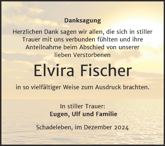 Traueranzeige von Elvira Fischer von Trauerkombi Aschersleben