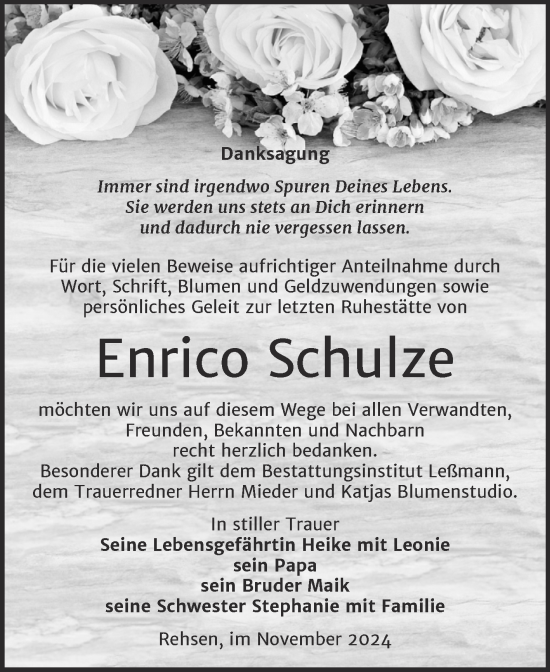Traueranzeige von Enrico Schulze von Trauerkombi Wittenberg