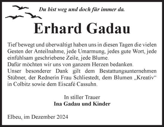 Traueranzeige von Erhard Gadau von Volksstimme Haldensleben/Wolmirstedt