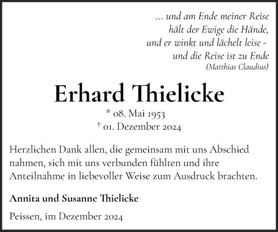 Traueranzeige von Erhard Thielicke von Mitteldeutsche Zeitung Halle/Saalkreis