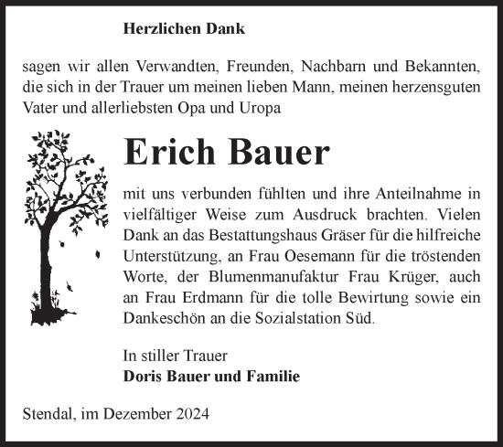 Traueranzeige von Erich Bauer von Volksstimme Altmark Ost