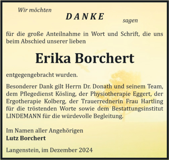 Traueranzeige von Erika Borchert von Volksstimme Halberstadt