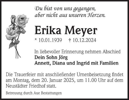 Traueranzeige von Erika Meyer von Volksstimme Magdeburg