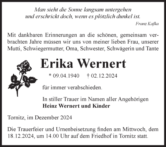 Traueranzeige von Erika Wernert von Volksstimme Schönebeck