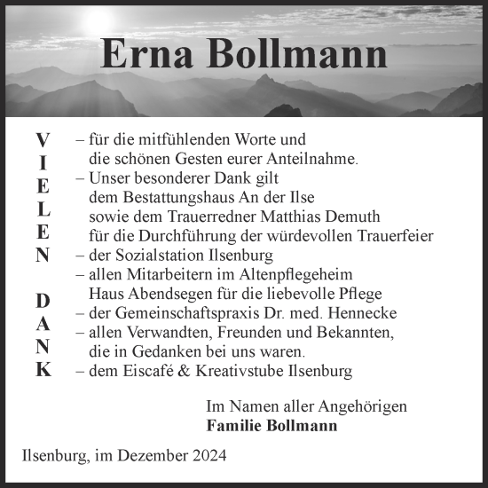 Traueranzeige von Erna Bollmann von Volksstimme Wernigerode